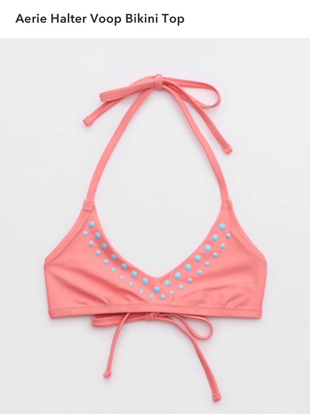 aerie Coral Halter Bikini Top with Light Blue Studs size xs